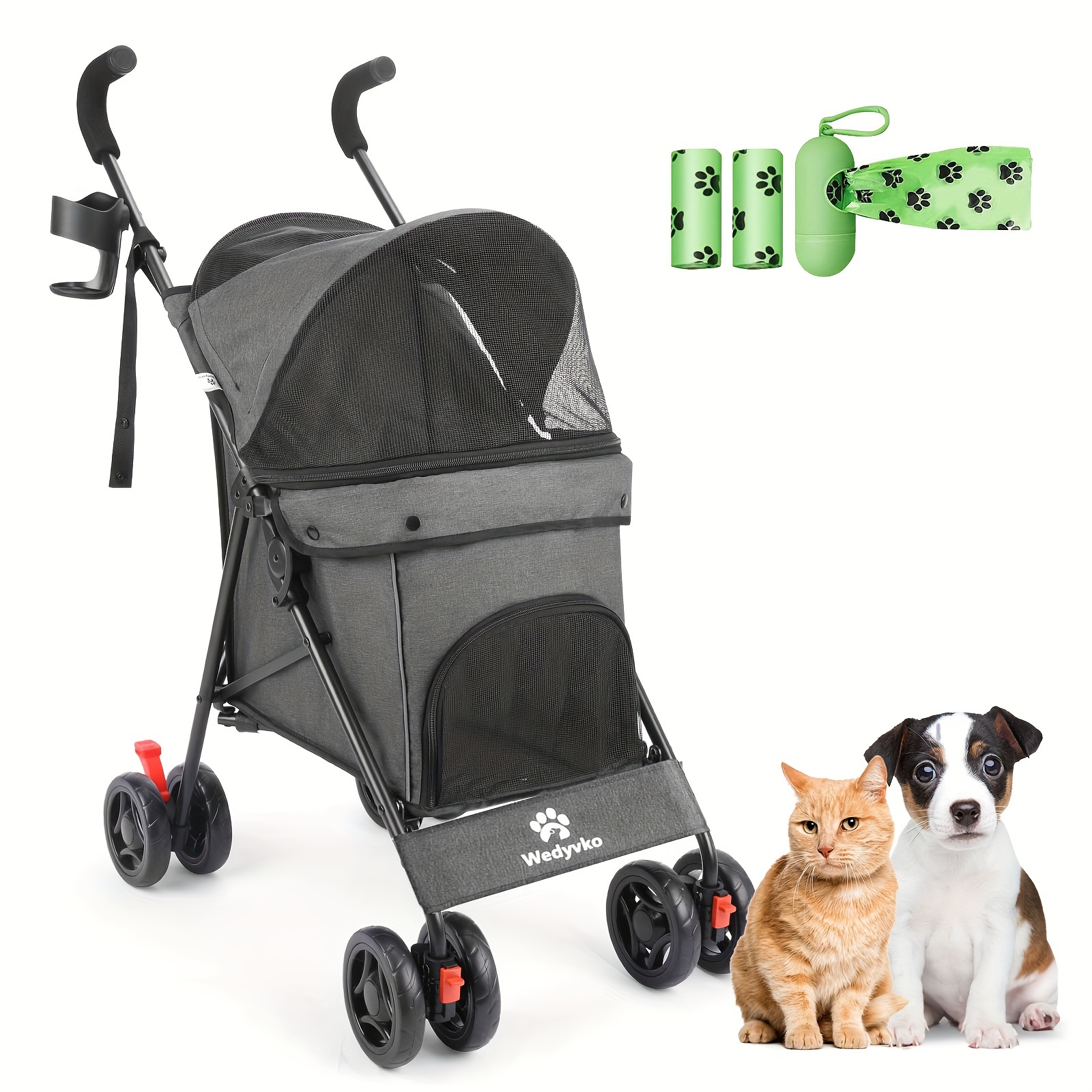 

Dog Stroller, Pet Stroller For Small Dogs Cats, Up To 33 Lbs With Storage Basket & Cup Holder, Black