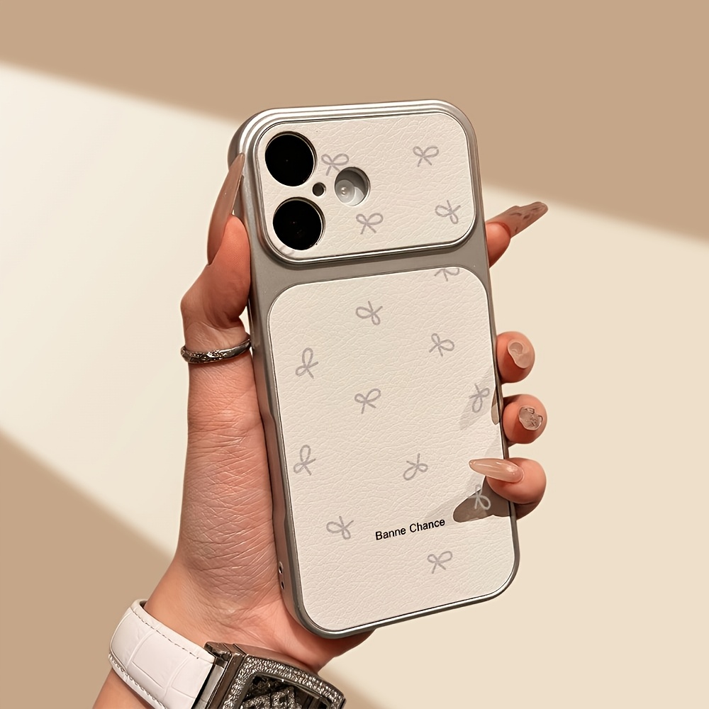 TEMU Phone Case - Full Screen Bowknot English 17 Shell Phone Case, Lychee Texture Large Window, Suitable For Iphone 16 15 14 13 12 11 Protective