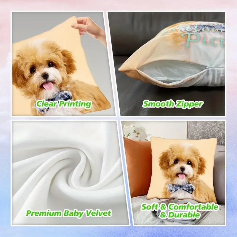 1pc personalized double sided custom photo pillow case zippered closure machine washable polyester pillowcase for couples families pet lovers custom front back prints ideal gift for home sofa bed car decor birthday anniversary christmas present sofa accent piece smooth texture Product details 6