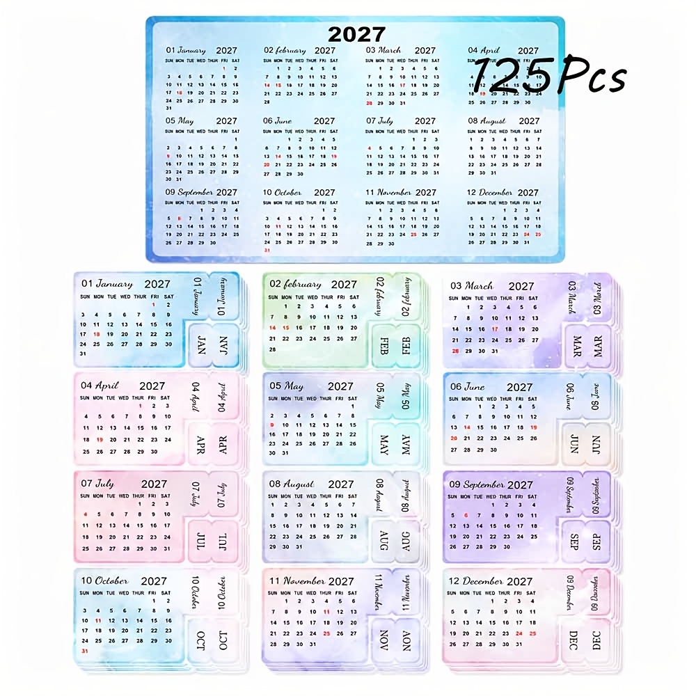 TEMU Autocollants de calendrier de programme 2027, étiquettes autocollantes de séparateurs d'index de planificateur mensuel, étiquettes de