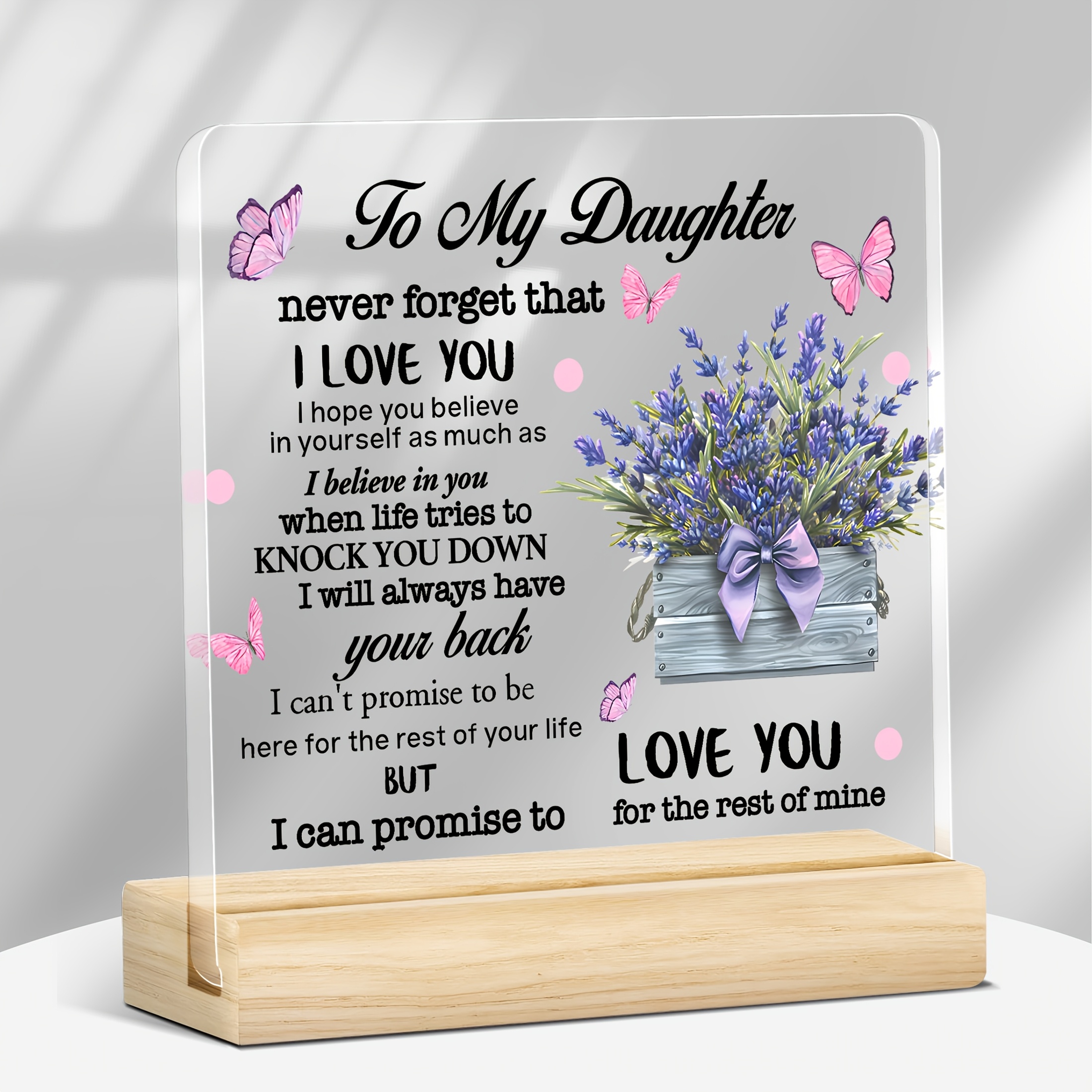 TEMU 2d Flat, 1pc Acrylic Inspirational Plaque – To My Daughter Gift, Love Reminder Desktop Decoration With Wooden Stand, Souvenir