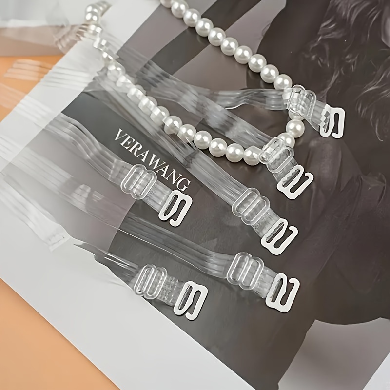 10pcs Invisible Adjustable TPU Bra Straps with Metal Clasps, Solid Color Non-Textile Bra Accessories for Women