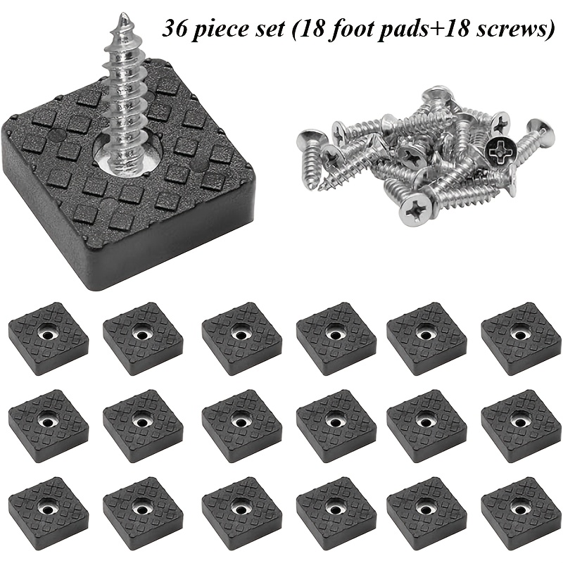 TEMU 36pcs Set (18 Feet Pads And 18 Screws) 30mm Square Black Rubber Furniture Pads With Screws, Heavy-duty Anti-slip Furniture Leg Protection Pads,