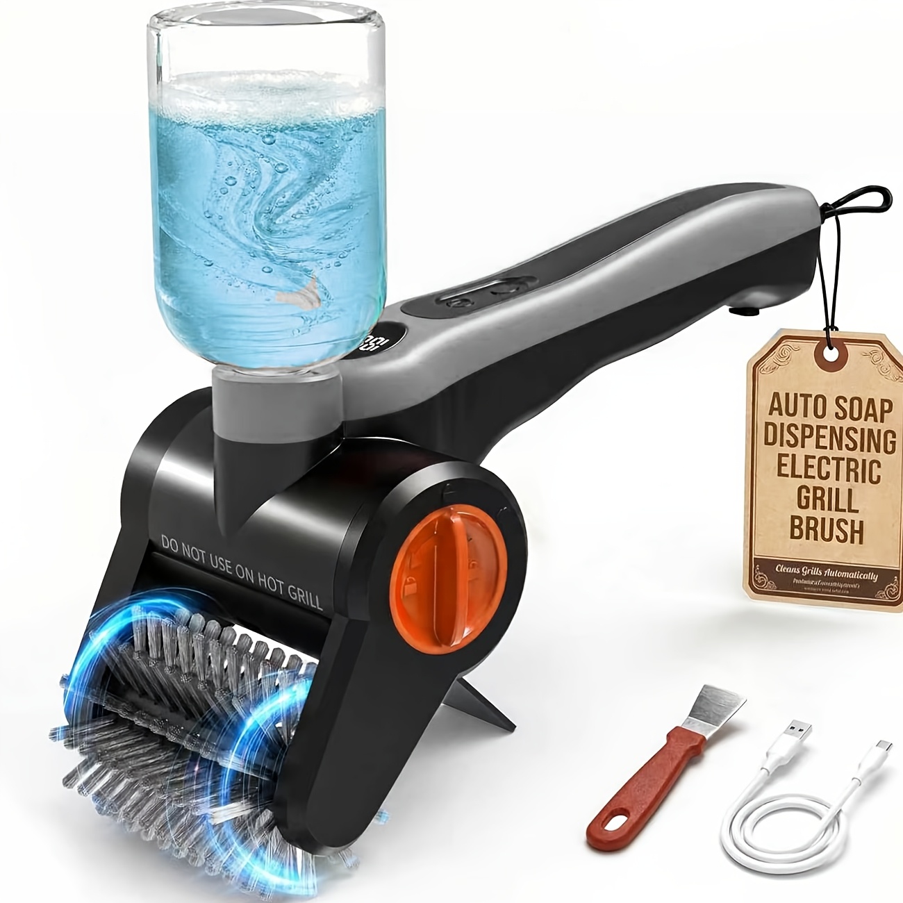 Image of Electric Bbq Brush With Automatic Spray Bottle, Bbq Cleaning Tool, Rechargeable Steam Bbq Brush For Gas/charcoal Grills, Safe And Reliable Bbq Cleaning Set
