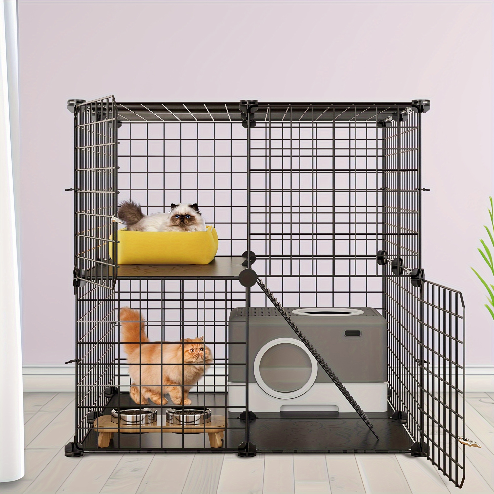 

Yarsca 2 Tier Indoor Cat Enclosures Kitten Cage Diy Pet Playpen Metal Kennel For 1-2 Cats, Ferret, Small Animals, Kitty, Squirrel, Rv Travel, Camping