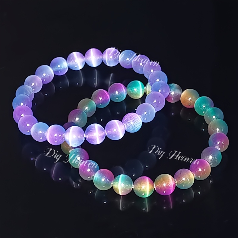 E-shop 2 Stück Natürliche Lila Katzenauge Armband Set Unisex Bohemian Stil Ideal für Teenager Perfektes Geschenk für Valentinstag, Muttertag, Vatertag,
