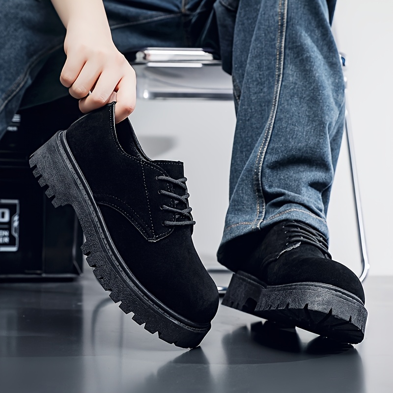 *'s Casual Retro Workwear Derby Shoes Thick Sole Height Increase,  Breathable Upper, Lace-Up Round Toe Design for Spring/Fall, Tan Rubber  Outsole