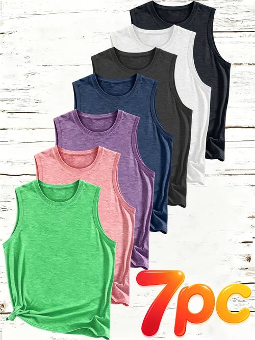 7pcs womens sleeveless solid tank tops casual swear all match tops for spring and summer elegant womens clothing