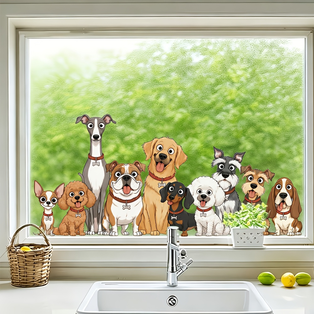 Image of 1pc Cute Multi- Puppy Glass Window Sticker For Kitchen, Bedroom, Living Room, Balcony, Floor-to-ceiling Windows, Dog-themed Window Atmosphere Decorative Sticker