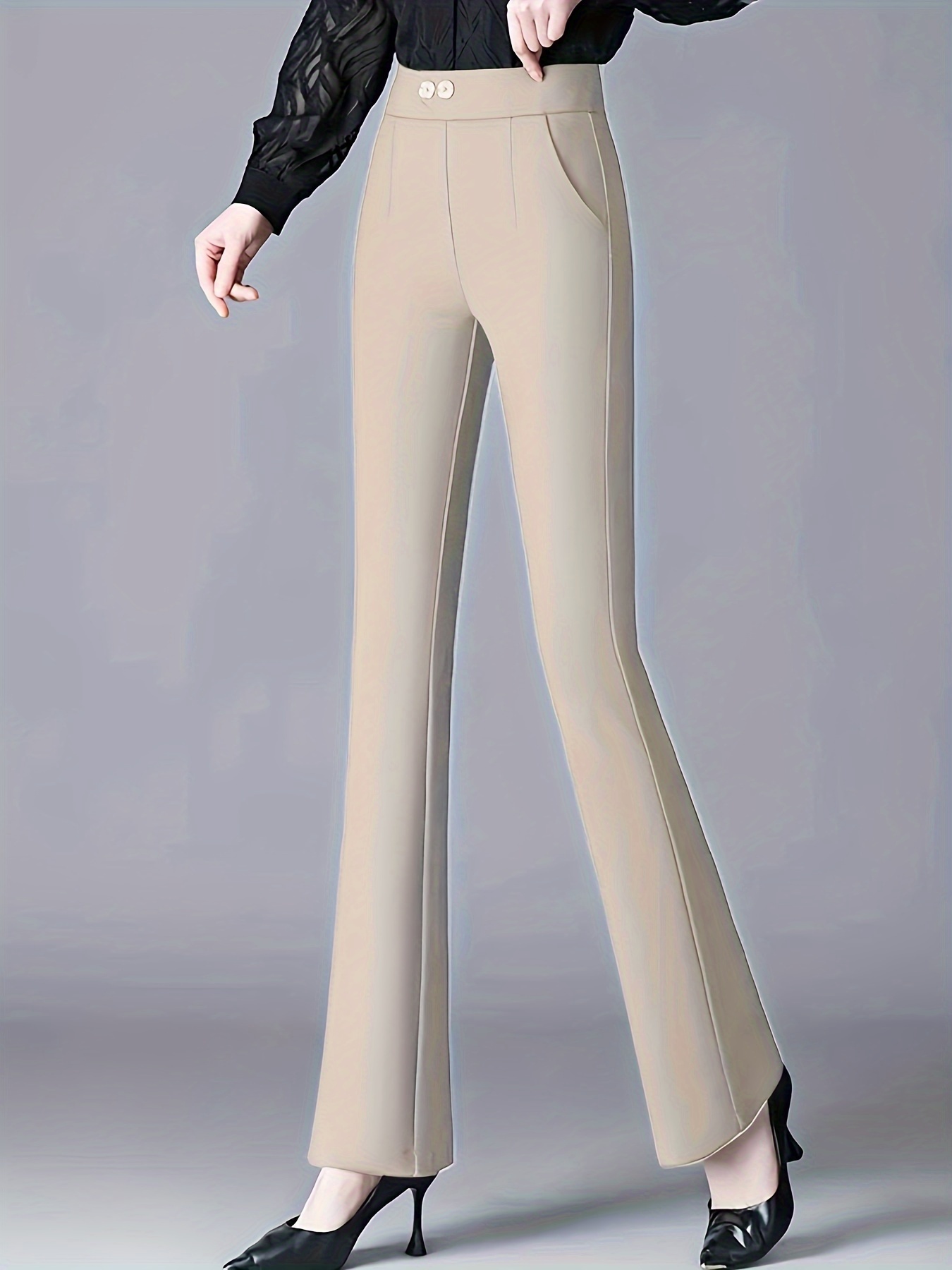 Pantalon évasé taille haute pour femme Élégant pantalon noir à bas de  cloche avec ourlet asymétrique, extensible et amincissant pour */l'