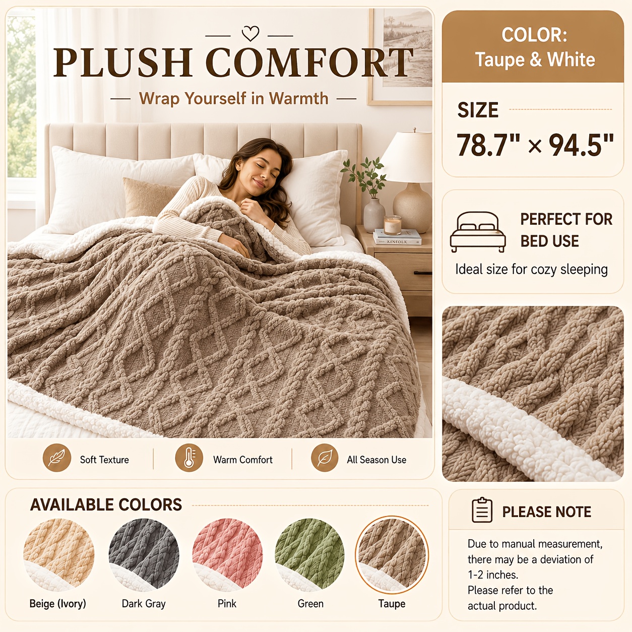 TEMU 1 Double-layer Blanket Extra-thick, Soft, Skin-friendly, Sturdy, Warm, And Machine-washable Perfect For Office , Sofa Covers, Bedrooms, Hotels,