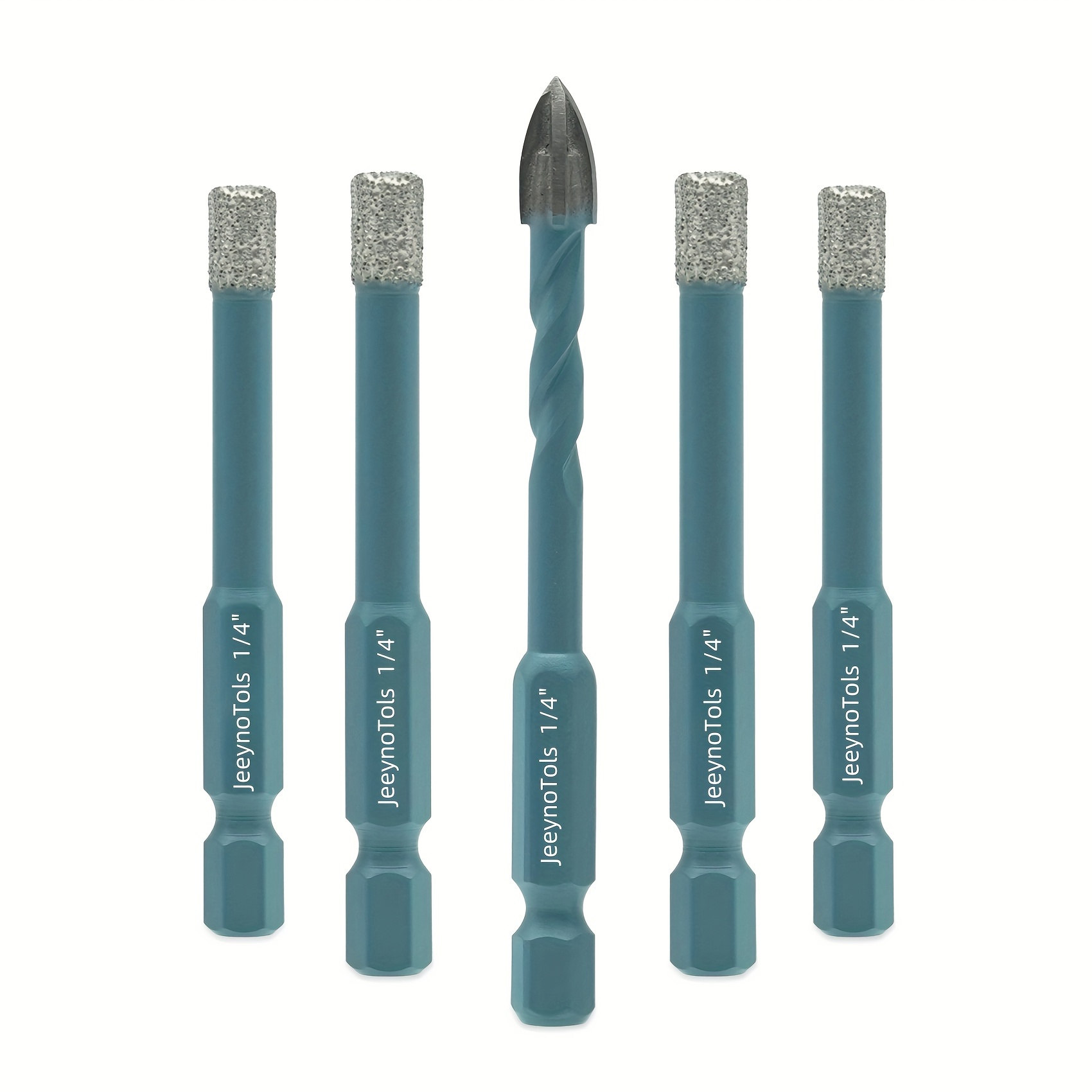 TEMU 5pcs Pcs Drill Bits, 4pcs 6mm Diamond & 1pc 6mm Carbide Drill -fit Hex Shank, Dry Diamond Drill Bits Set For Ceramic Porcelain Tile Marble