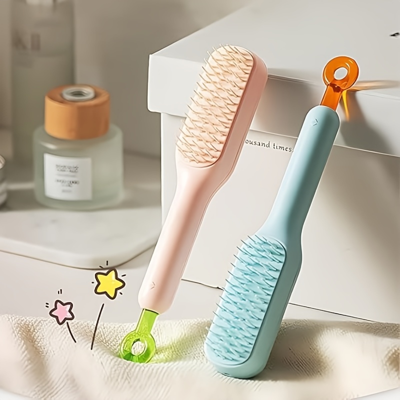 automatic cleaning hair   to   retractable bristles   free oval brush head suitable for men and women anti knot brush head suitable for curly straight thick wet and dry hair blue white pink daily grooming sleek Product details 9