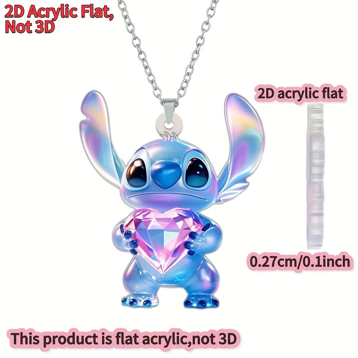 TEMU 2d Flat, [2d Flat]1pcs, New Acrylic Men's And Women's Necklaces, Cute Diy Stitch Pendant Fashion Sweater Chain With Heart-shaped Lips, Gift For Birthday Parties, 2d Flat