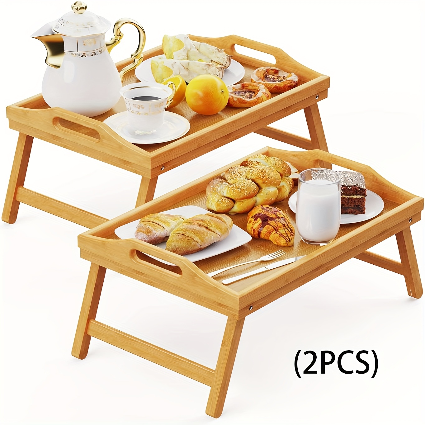 TEMU A Bamboo Bed Tray Table Measuring 19.32 By 11.83 Inches, Featuring Handles And Folding Legs, Perfect For Breakfast, Snacks, Or Working While Or