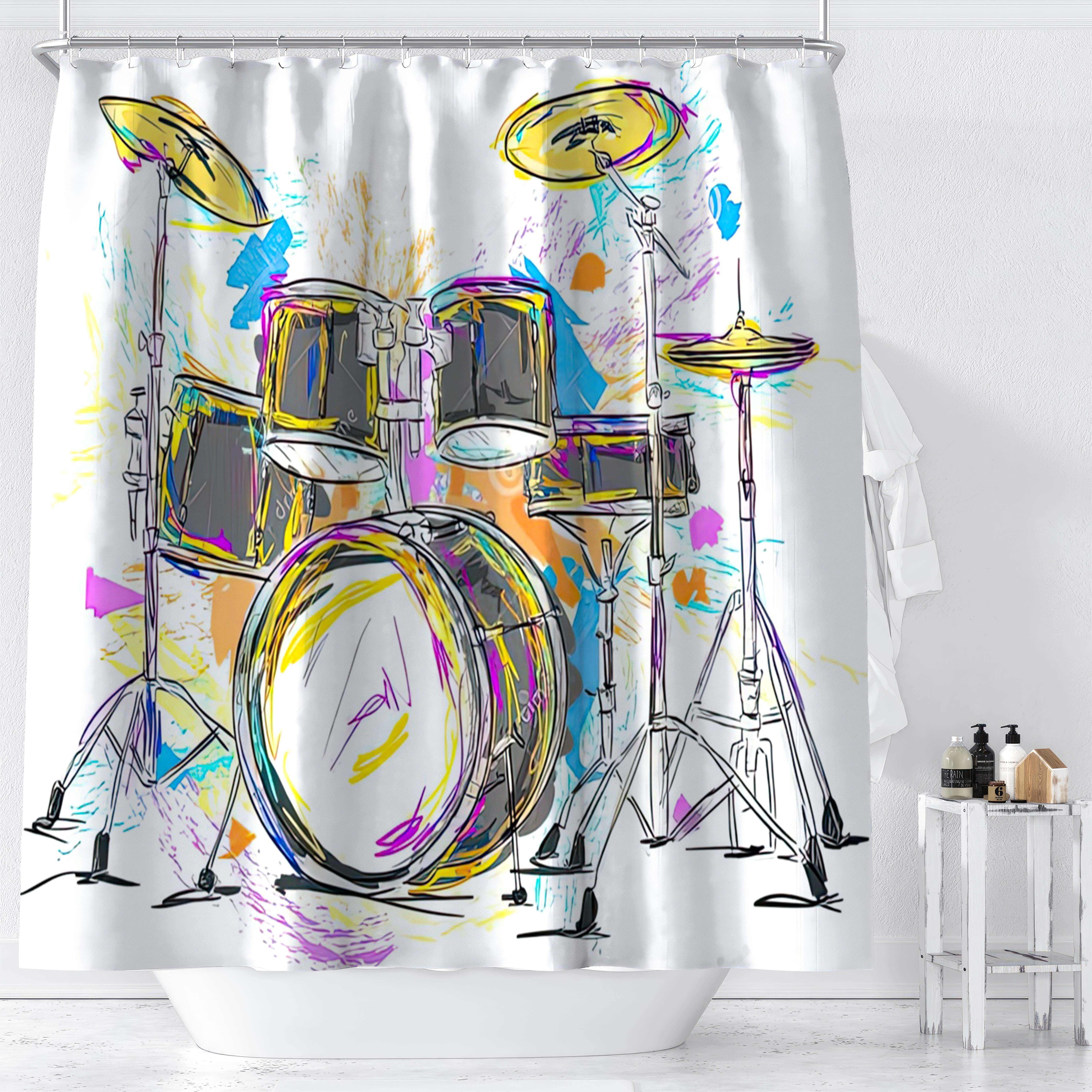 

Ywjhui 1pc Rock Band Drum Set Cartoon Digital Print Shower Curtain, Polyester Musical Theme Water-resistant Bathroom Decor With Hooks, Machine Washable, All-season Knit Weave, Other Patterns.