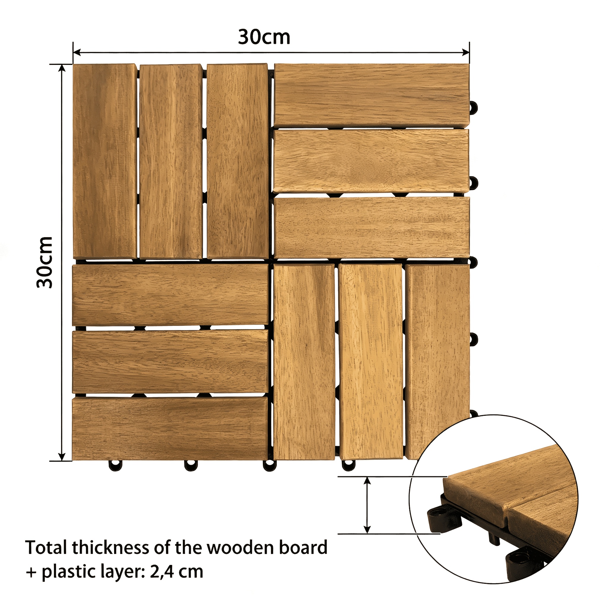 TEMU 11pcs Of Acacia Wood Tiles, 30x30 Cm Quick-dry Patio Flooring, Covering 1 With A Drainage System Suitable For Balcony Garden Deck Models