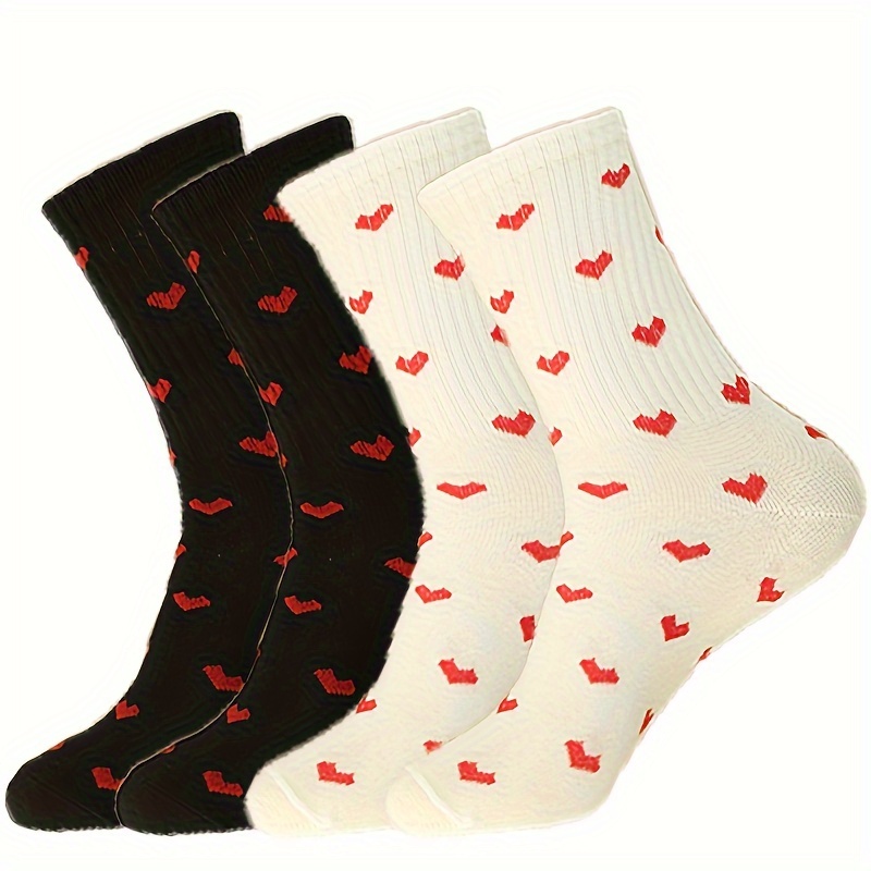 Women's Lite Heart Crew Socks Black/Mono 5-9