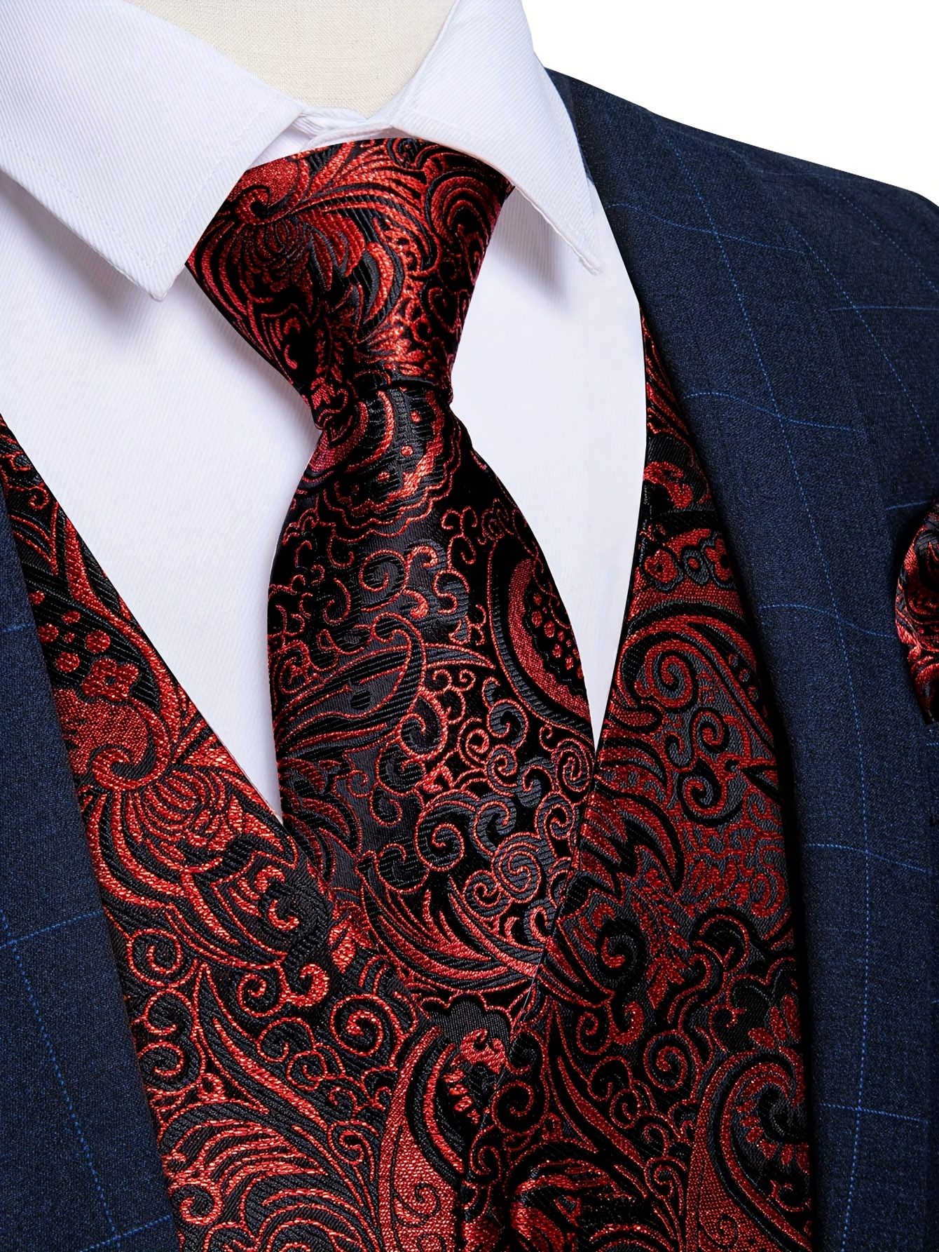 Black Paisley Fashion Vest For Man Wedding Business Luxury Men's Waistcoat Necktie Pocket Square Cufflinks Set