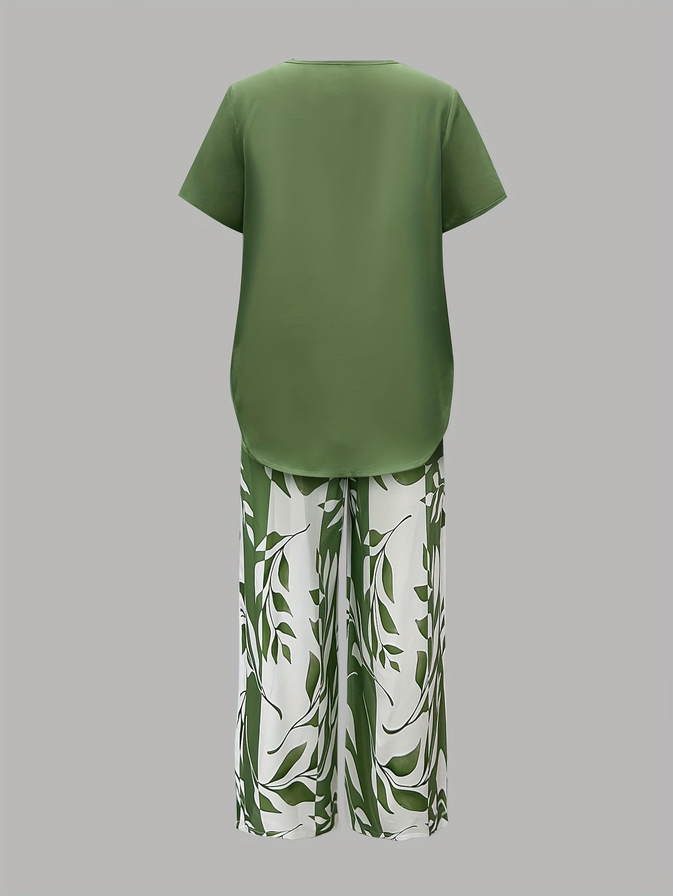 womens casual solid color short sleeved top botanical print shorts