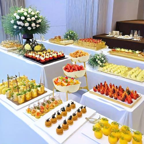 three tier oval acrylic serving bowl with metal stand bundled serving tray for food display desserts appetizers fruit and dipping bowls set for parties golden