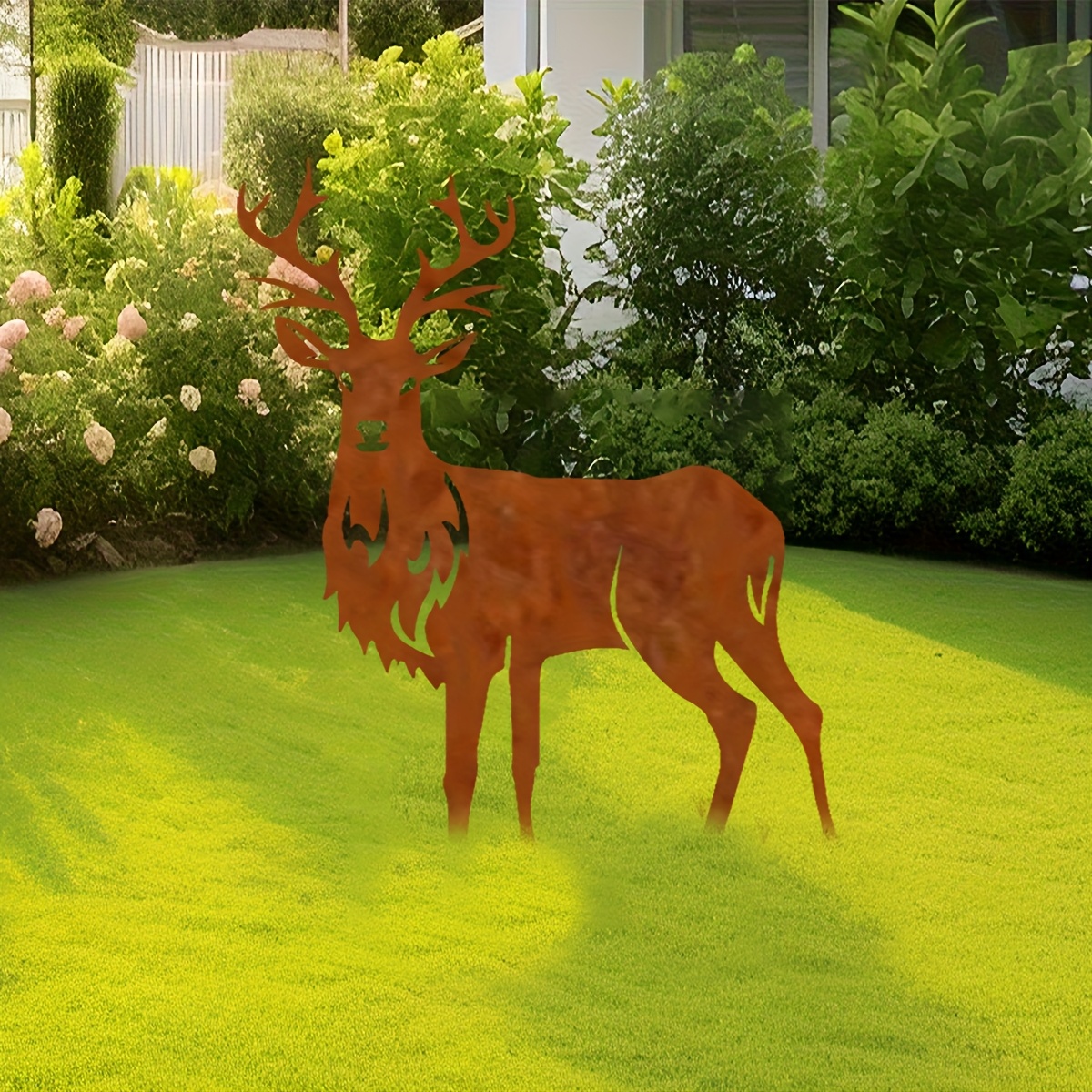 E-shop 1 Stück Große 15,75-Zoll Rustikale Metall-Hirschskulptur - Hirschgeweih-Gartenstatue, Outdoor/Stehende Rasen- & Weihnachtsdekoration,