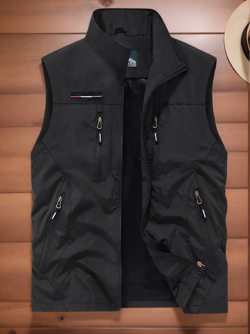 neue frühling/sommer outdoor-arbeitsweste für herren, leichte atmungsaktive laufweste, ärmelloses tanktop, kleiner stehkragen mit reißverschluss-design mit mehreren , für wandern, angeln, arbeit outdoor-abenteuer