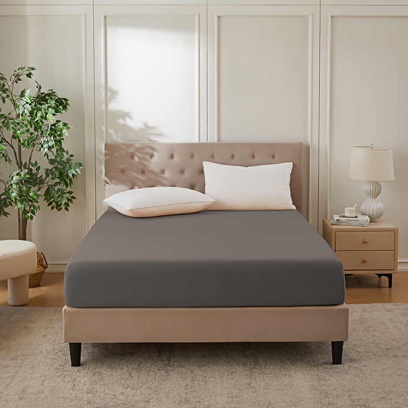 TEMU 4pcs 100% Jersey Fitted Sheet 130gsm, Full Fitted Sheet, 30cm Skirt, Hypoallergenic, Breathable Bed Sheet, Suitable For Bedroom, Dorm And ,