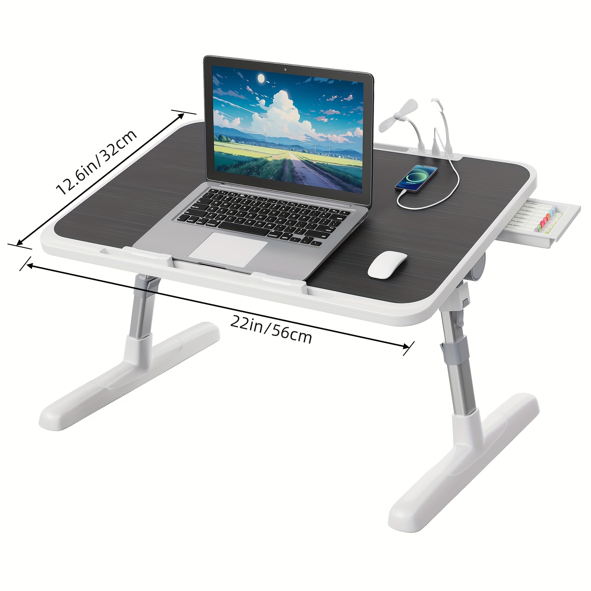 TEMU Lap Desk Bed Tray Table, Adjustable Laptop Stand For Bed With Usb/light/ Fan/drawer, Portable Laptop Desk Table For Bed/couch/sofa/