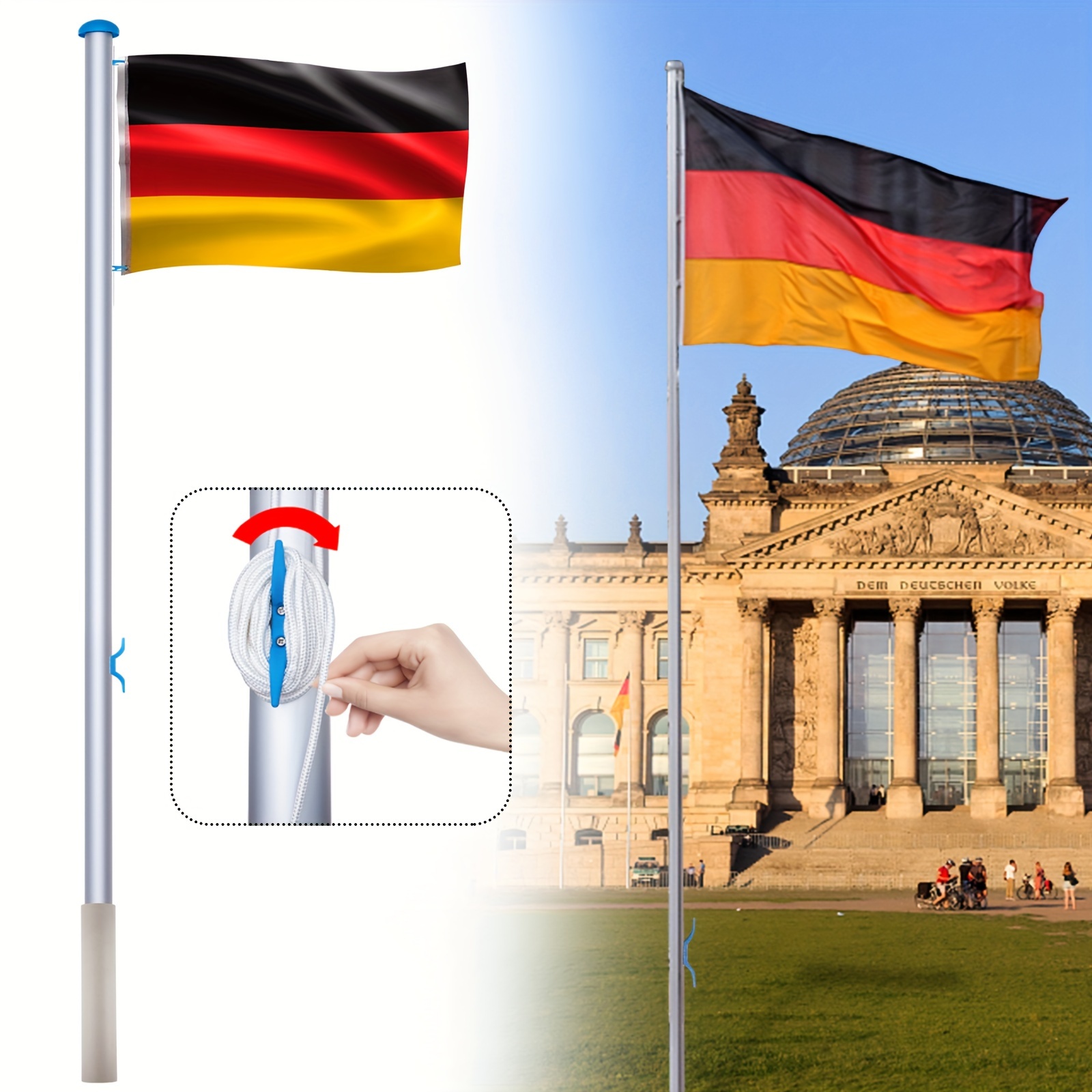 

Lars360 6.5 Maluminium Flag Pole With Germany Flag 150 X 80 Cm, 50 Cm Height Adjustable Sturdy Ground Sleeve Weather-resistant