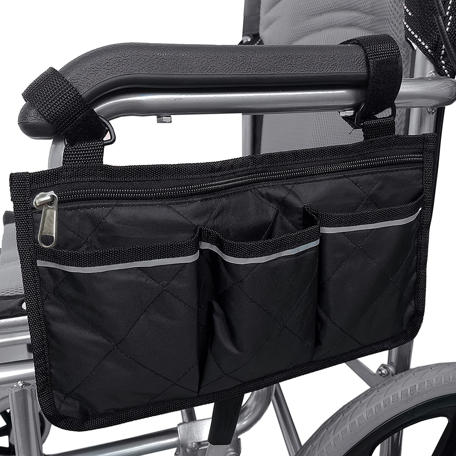 

1pc Wheelchair Side Bag, Armrest Pouch Bag, 4 Compartment Storage Pouch, Chair Side Organizers, Lightweight Nurse Bag, Scooter Pocket, Pack Rollators Walkers Accessories With Bright Line