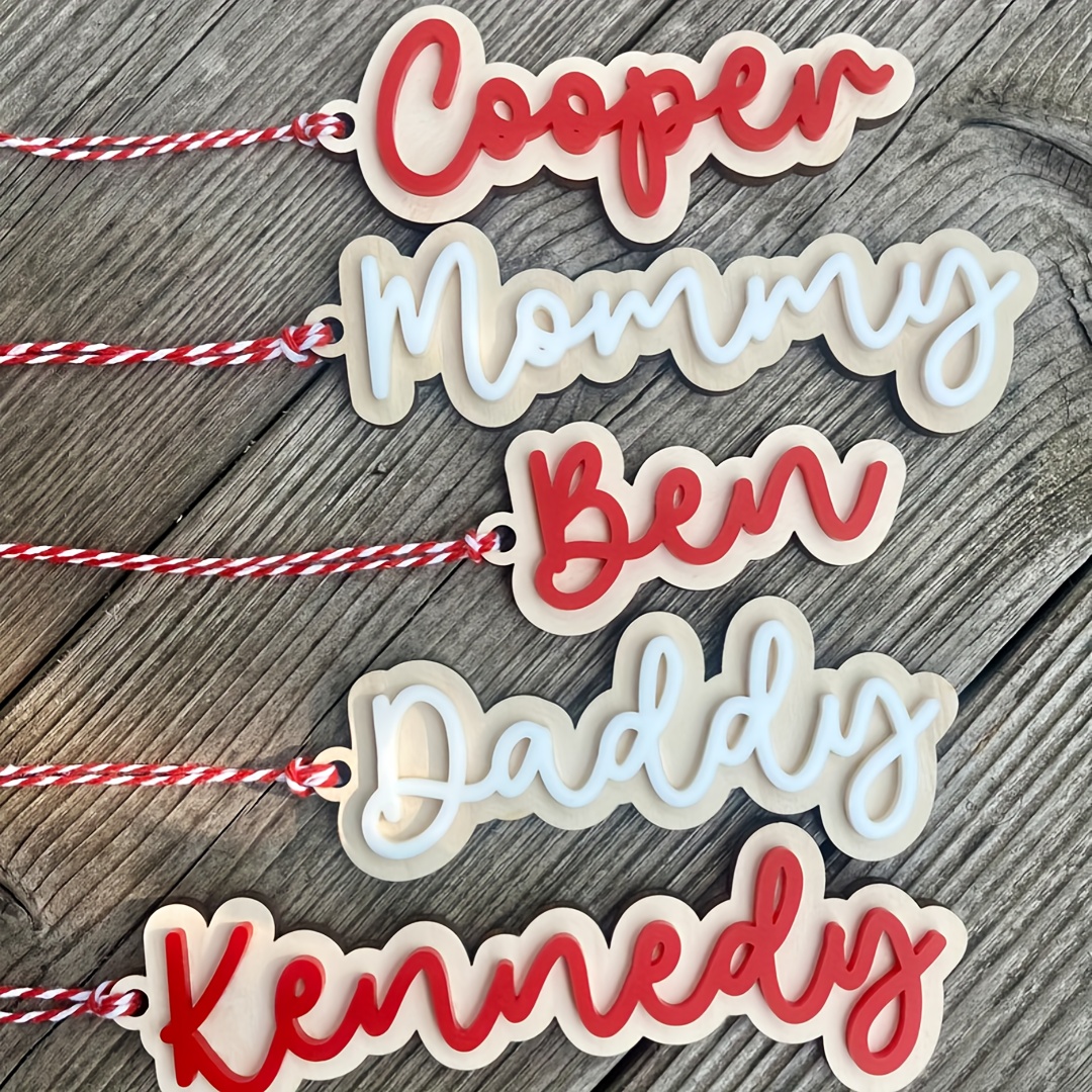 TEMU Personalized Wooden Christmas Stocking Name Tags - Custom Gift Tags For Kids, Modern Christmas Decor & Holiday Labels