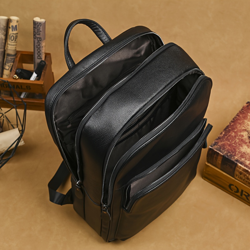 mochila de cuero auténtico para hombre - bolsa de portátil   compartimento para portátil de 15,6, bolsillo con cremallera frontal - mochila profesional y     para el  ,  , los viajes - construcción   de cuero de     - regalo ideal para hombres, artículos esenciales para  , diseño  , construcción  , profesionales de negocios 7