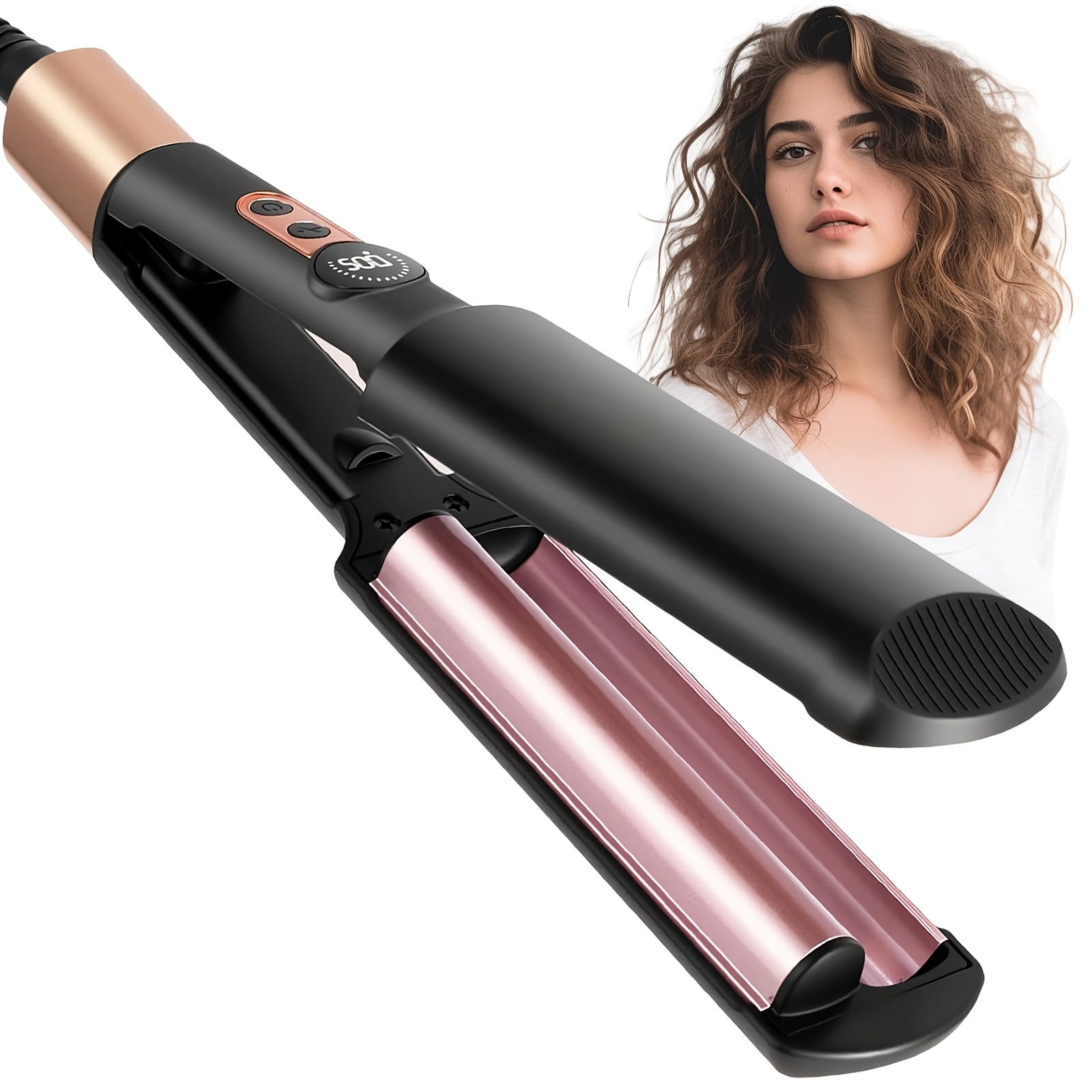 Image of Crimper Hair Tool Mini 0.4 Inch Travel Waver Hair Tool For Women Small Double Waver S Curling Iron Dual Voltage (110-240v) With European Plug Adapter, 5 , Anti-scalding (black Golden)