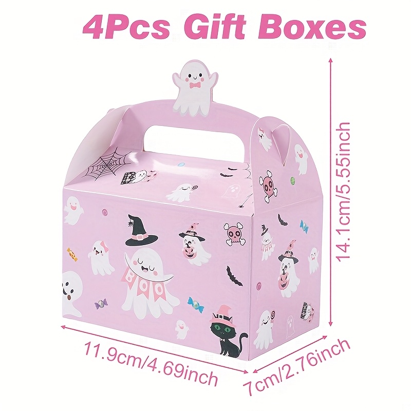 TEMU Gift For Her/him 4pcs, Party Box Packs, Halloween Pink Gift Boxes, Halloween Black Cat Pattern Gift Box Packs, Halloween Gift Packing Boxes,