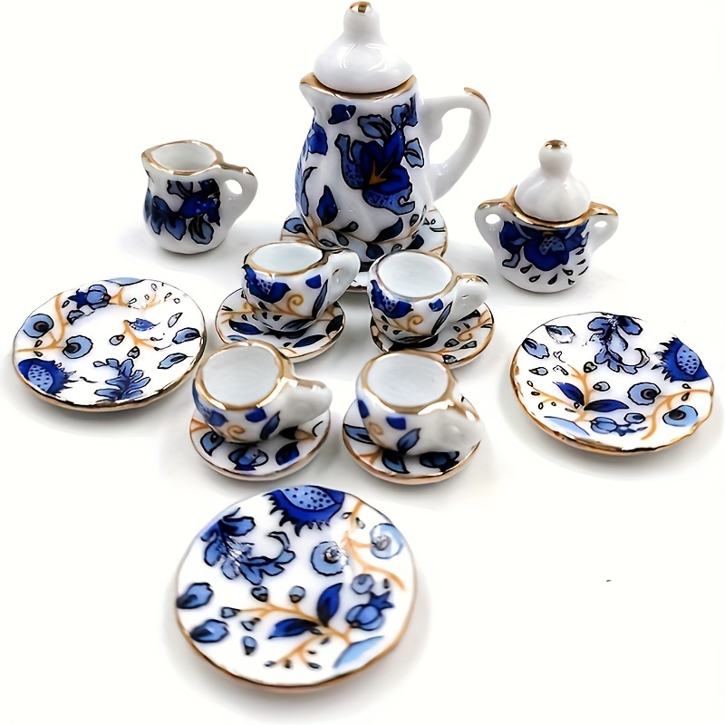TEMU 15 Mini Tea Set Ceramics, 1:12 Scale, Kitchen Accessories And Furniture, Indoor And Outdoor Decoration, Suitable For Christmas, Halloween, Easter, , Thanksgiving, No Power Required.