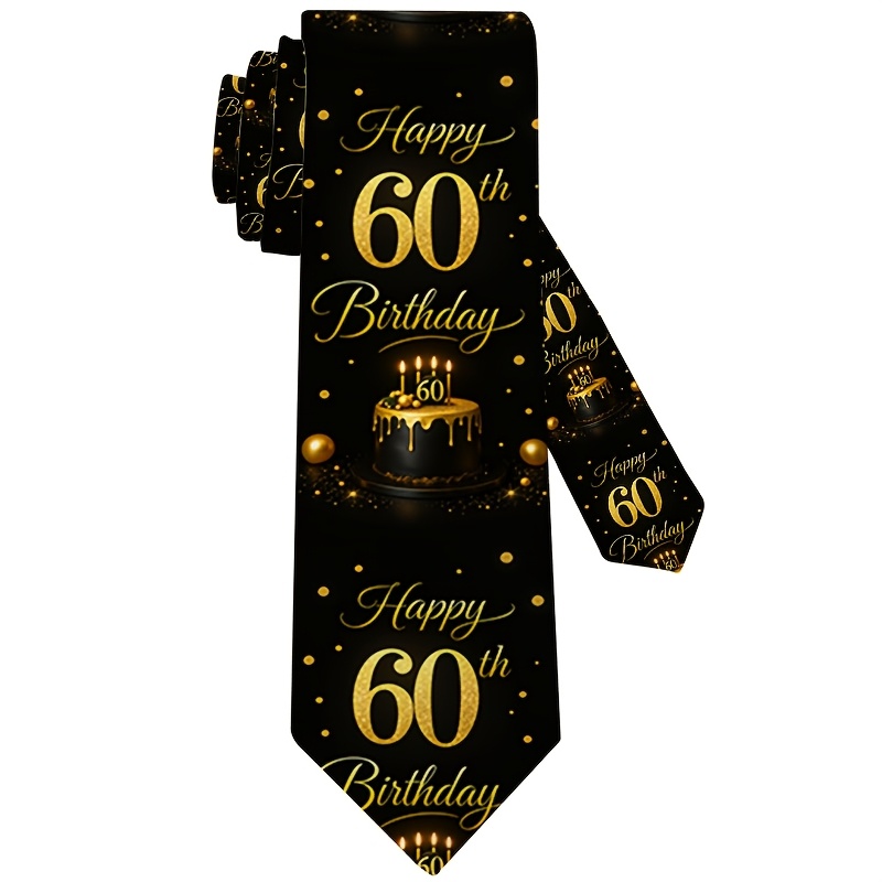 TEMU 1pc, Cake Decoration 60th Birthday Anniversary Theme Pattern Printed Tie - Stylish Neutral , Trendy For Weddings, Dinners And Casual Gatherings,
