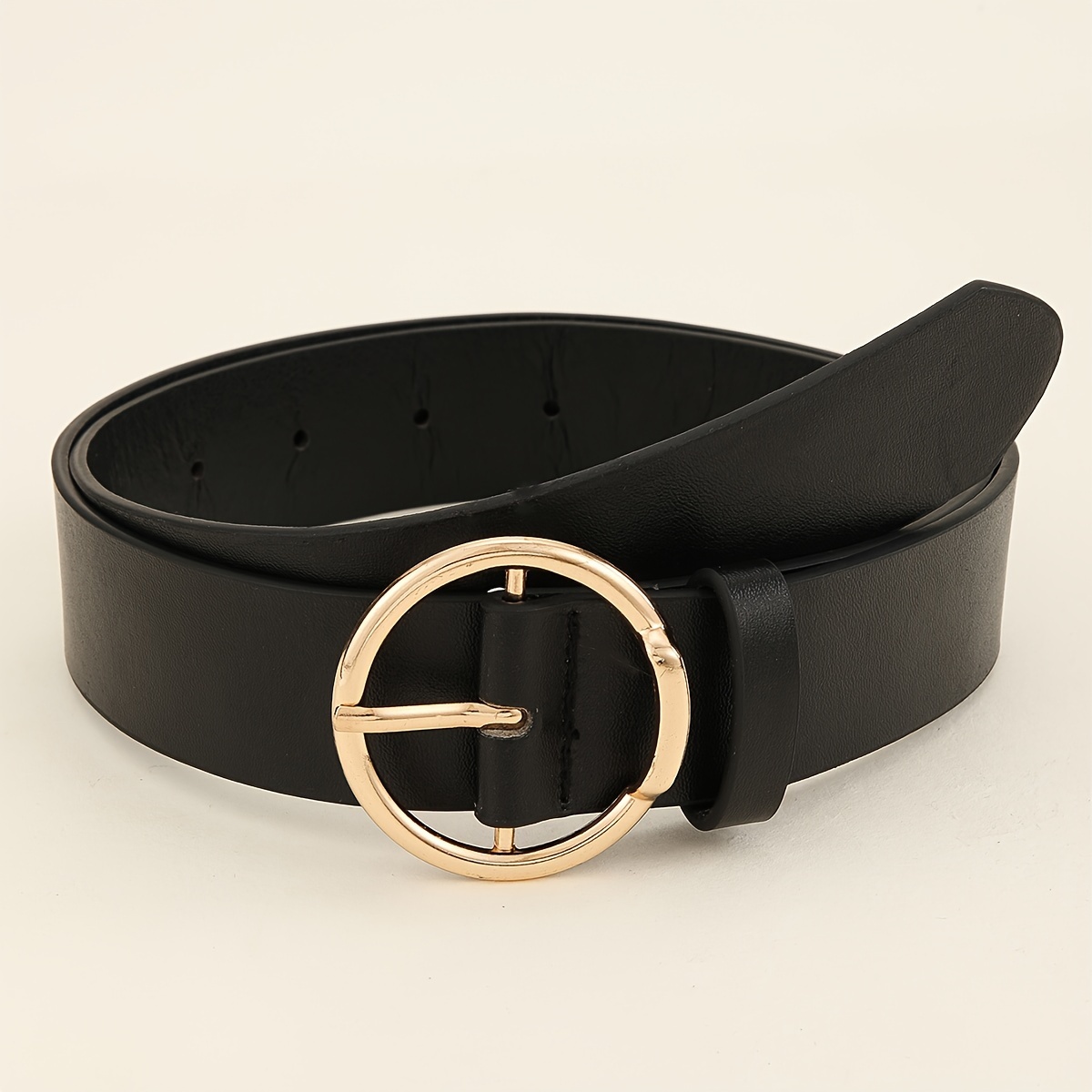 Black Trendy Basic Round Women's Belt Plus
