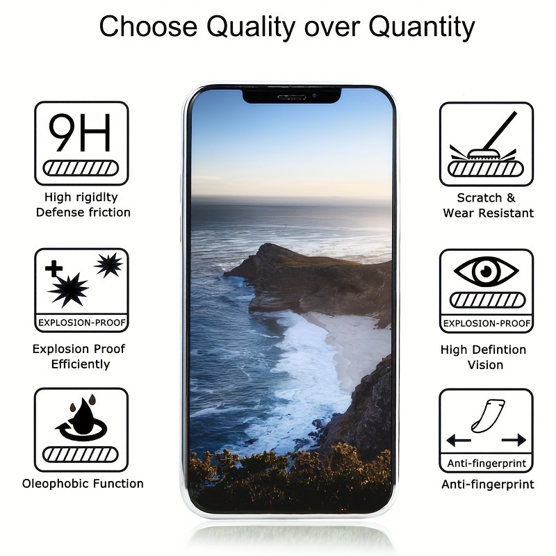 Tempered Glass Screen Protector for iPhone X/XS, XR, 7, 8, SE2, 11, 12, 13, 14, 15 Pro Max - Glossy Surface, Full Coverage, 9H Hardness, Shatterproof, Anti-Scratch, Oleophobic Coating details 2