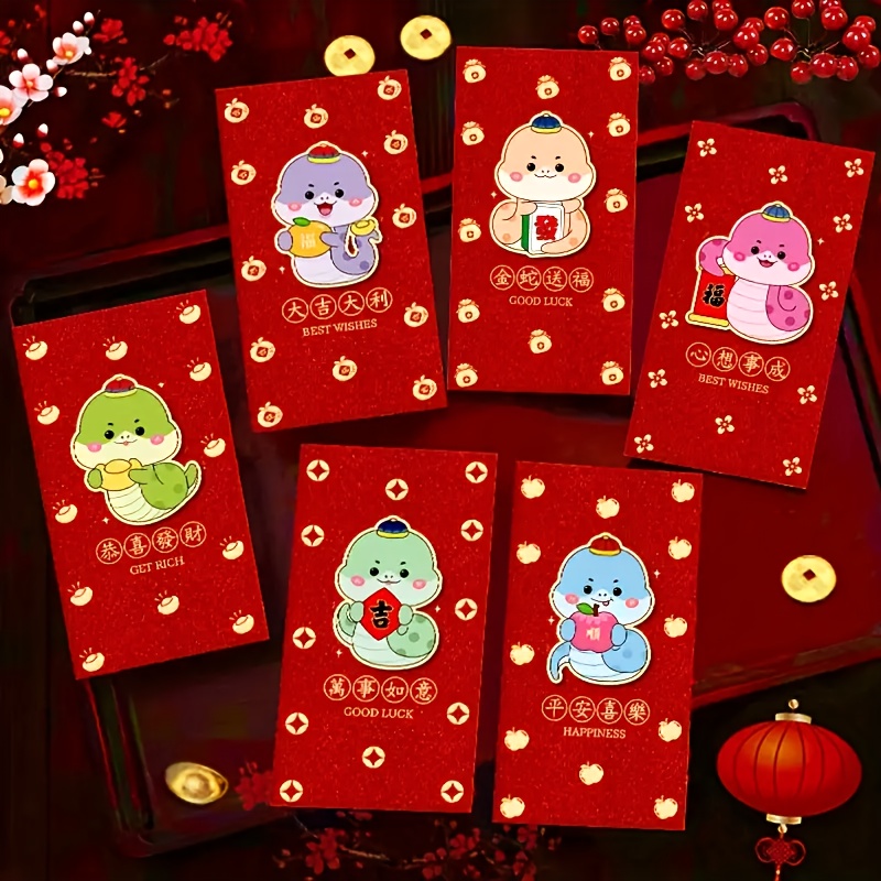 

18pcs Vibrant Chinese New Year Red Envelopes For 2025 - Snake With Accents, "good Luck" & "" Messages, High-quality Gift Pouches, No Electricity Required, Snake Gifts