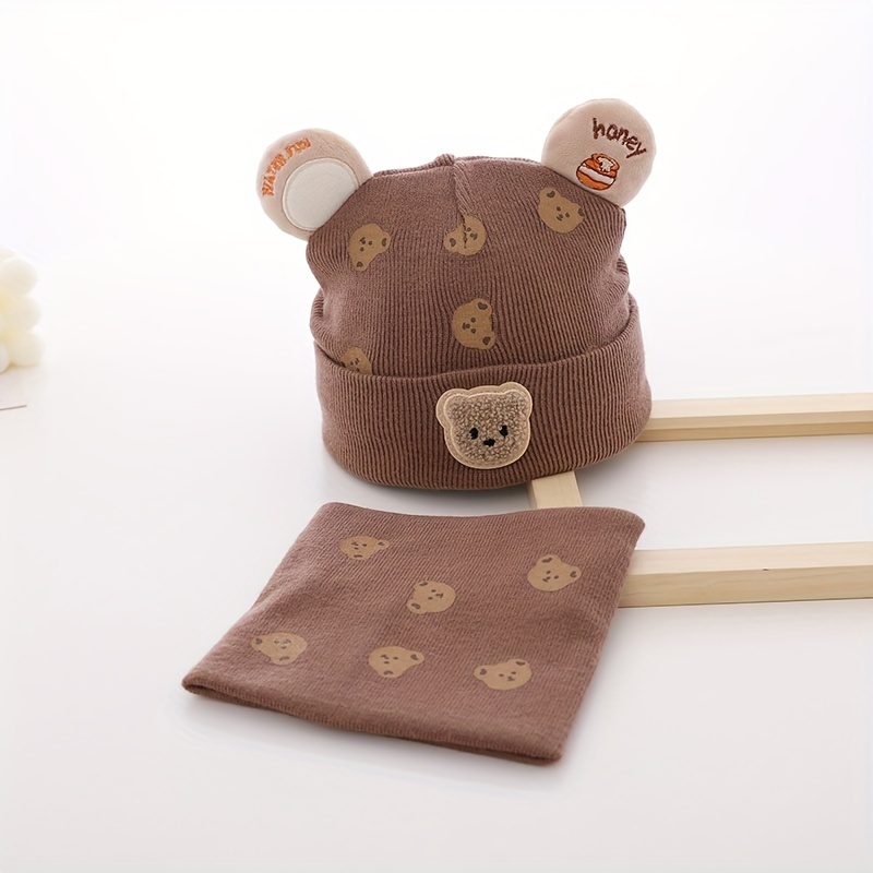 2pcs Boys And Girls Beanie Thickened Warm Neck Warmer Newborn Hat & Scarf For Autumn And Winter
