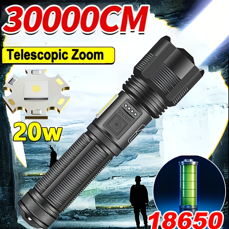 

Led Tactical Flashlight, 20w High With Side Lights, Usb Rechargeable Aluminum Lamp Shade, Telescopic , 3 Light , 8-hour , For Outdoor Camping & Emergency Use