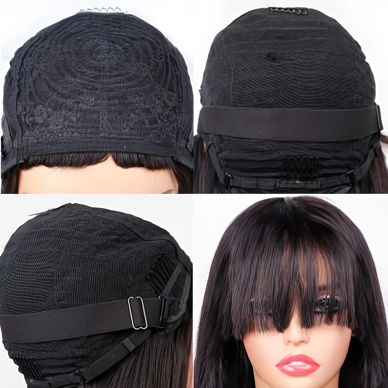 luxurious brazilian bone straight human hair wig bangs - Temu