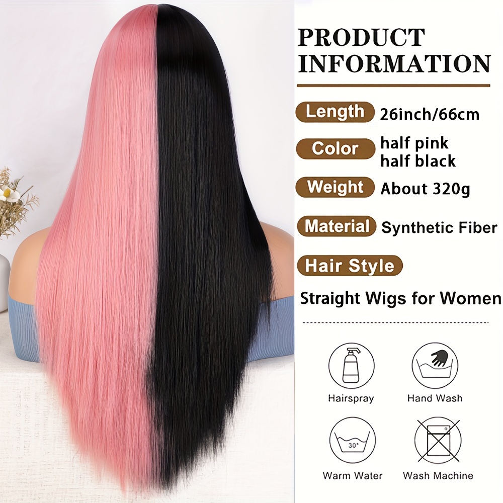 Half Black Half Wig Long Straight Wigs Women Heat Temu