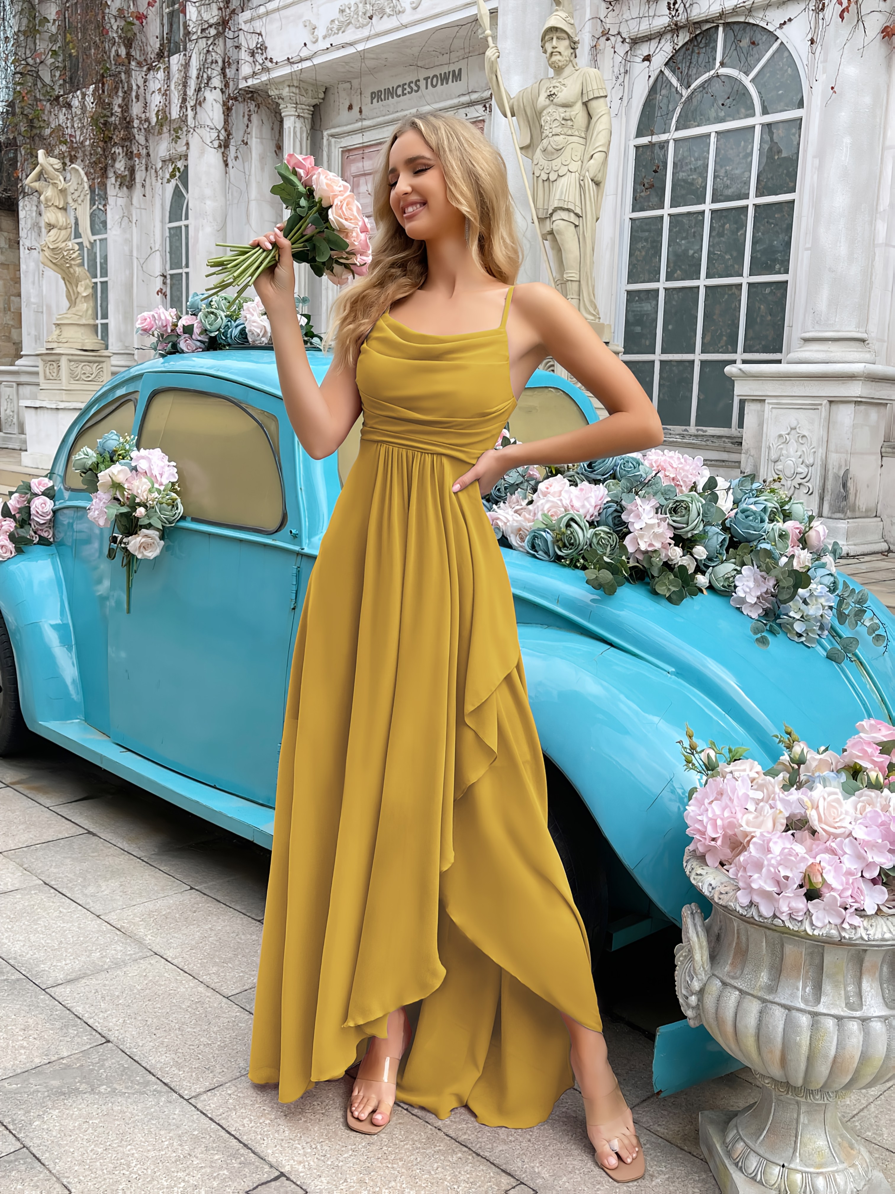 cowl neck dress bridesmaid Stretch Satin Cowl Neck Sleeveless Bridesmaid Dress| Plus Size main image 1