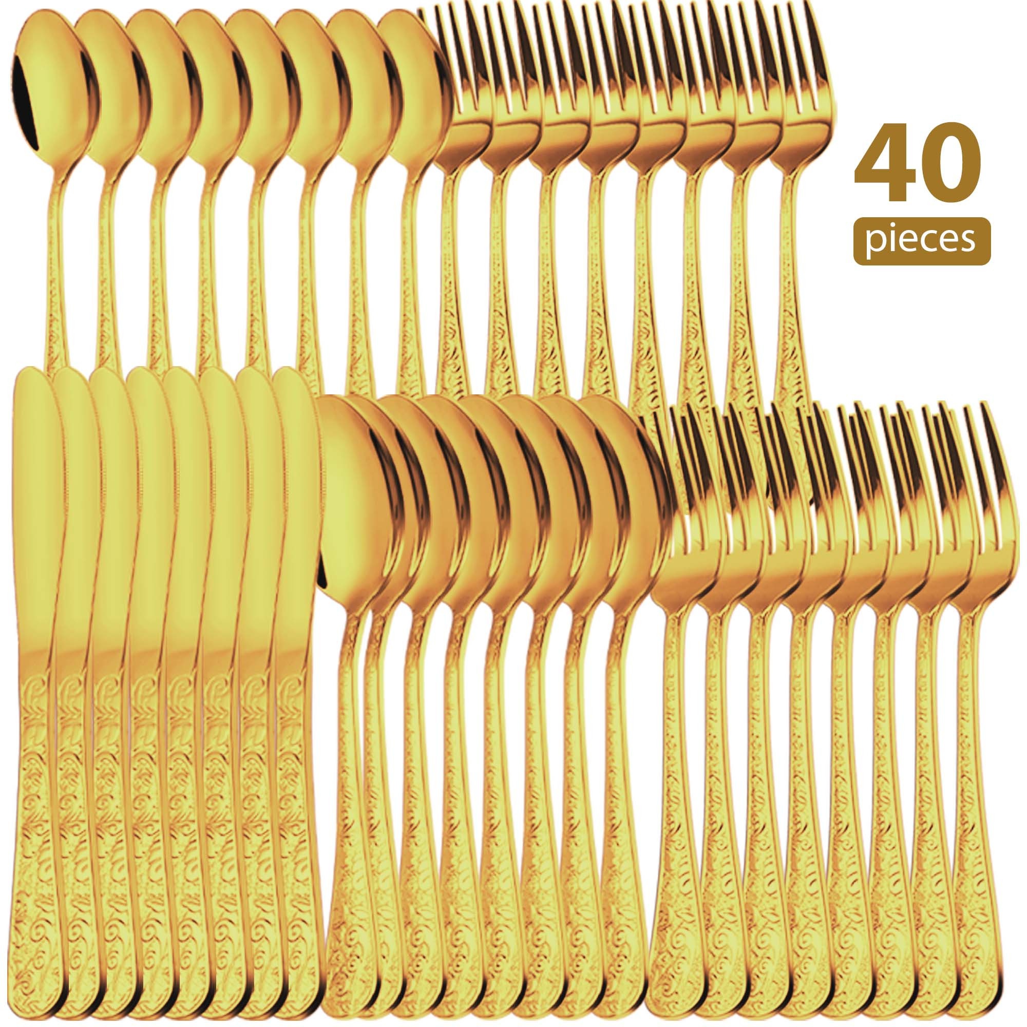 TEMU Un ensemble de couverts vintage de 40 pièces conçu pour personnes, comprenant des ustensiles en acier inoxydable, dont des couteaux, des et des