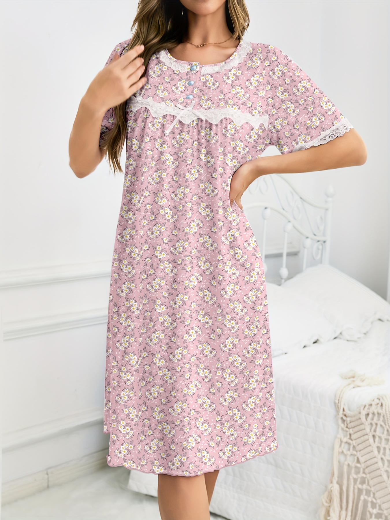 Women's Soft Cotton House Dress / Nightgown - Short Sleeve, Loose Fit Sleepwear For Older Women (S-4XL)