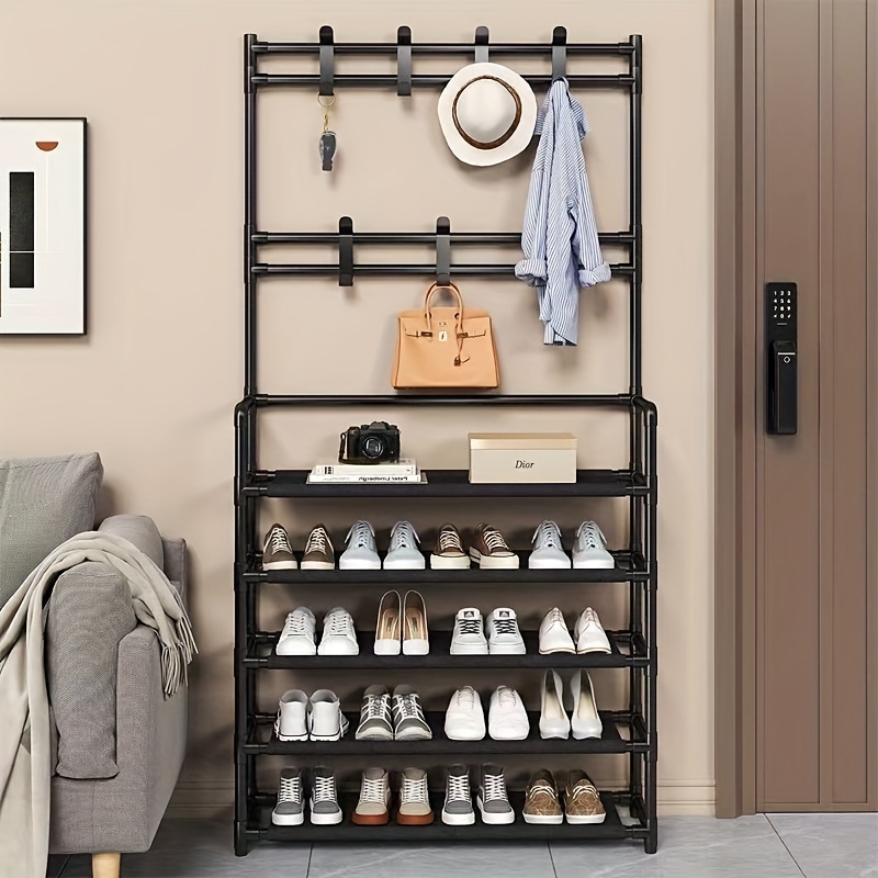 

Versatile 4/5-tier Metal Coat Rack With Shoe Storage - Freestanding, Multi-functional Organizer For Entryway, Living Room, Bathroom, Hallway - Includes 8 Dual Hooks, Black & White Options