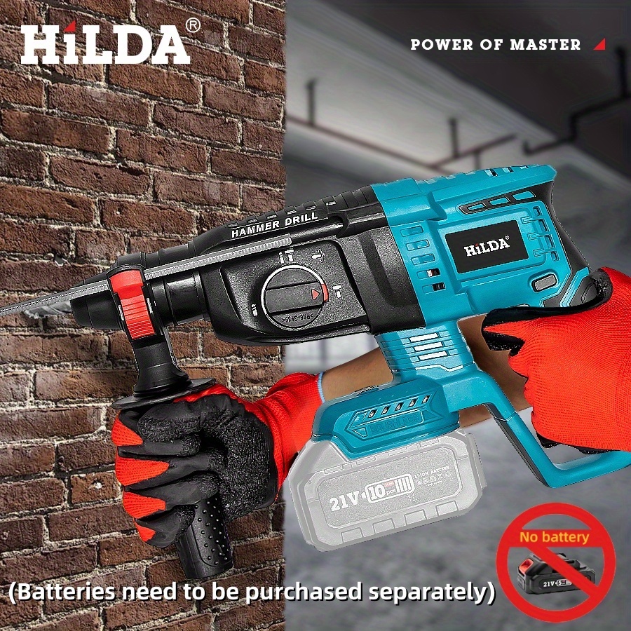 perforadora de impacto eléctrica inalámbrica sin escobillas - 500w 0-1000rpm para hormigón, y piedra, compatible con baterías makita 18v/21v (solo herramienta, sin batería), mango lateral ergonómico, construcción Detalles del producto 4