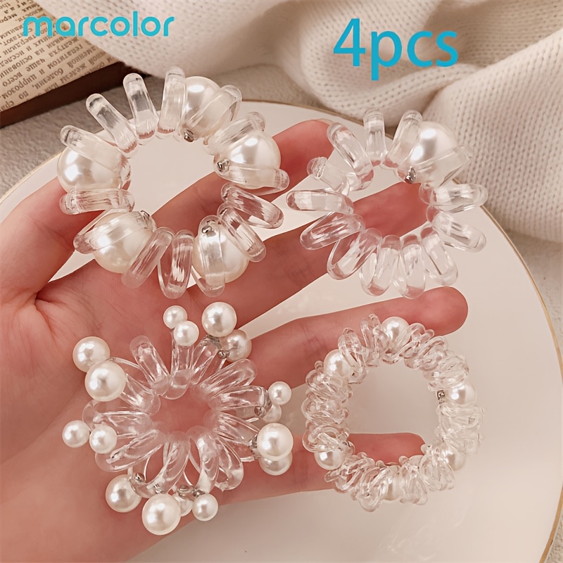 TEMU Marcolor 4pcs Telephone Cord Hair Ties Set, Transparent Plastic Spiral Hair Elastics, Stretch Ponytail Holders Cute Women Hair Accessories